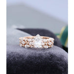 Load image into Gallery viewer, 0.75CT PEAR CUT ROSE GOLD VINTAGE HALF ETERNITY WEDDING BAND MOISSANITE ENGAGEMENT RING