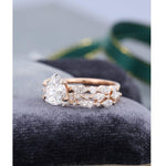 Load image into Gallery viewer, 0.75CT PEAR CUT ROSE GOLD VINTAGE HALF ETERNITY WEDDING BAND MOISSANITE ENGAGEMENT RING