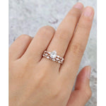 Load image into Gallery viewer, 0.75CT PEAR CUT ROSE GOLD VINTAGE HALF ETERNITY WEDDING BAND MOISSANITE ENGAGEMENT RING