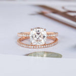 Load image into Gallery viewer, 1.00CT CUSHION CUT ROSE GOLD HIDDEN HALO BRIDAL WEDDING MOISSANITE ENGAGEMENT RING SET