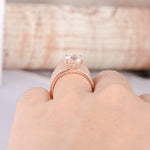 Load image into Gallery viewer, 1.00CT CUSHION CUT ROSE GOLD HIDDEN HALO BRIDAL WEDDING MOISSANITE ENGAGEMENT RING SET