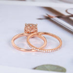 Load image into Gallery viewer, 1.00CT CUSHION CUT ROSE GOLD HIDDEN HALO BRIDAL WEDDING MOISSANITE ENGAGEMENT RING SET