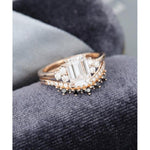 Load image into Gallery viewer, 1.00CT EMERALD CUT ROSE GOLD WOMEN CURVED BLACK DIAMOND MOISSANITE ENGAGEMENT RING WITH BAND