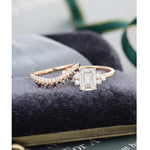 Load image into Gallery viewer, 1.00CT EMERALD CUT ROSE GOLD WOMEN CURVED BLACK DIAMOND MOISSANITE ENGAGEMENT RING WITH BAND