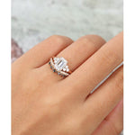 Load image into Gallery viewer, 1.00CT EMERALD CUT ROSE GOLD WOMEN CURVED BLACK DIAMOND MOISSANITE ENGAGEMENT RING WITH BAND