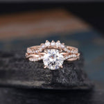 Load image into Gallery viewer, 1.00CT INFINITY SOLITAIRE SET PEARL ROSE GOLD TWIST HALF ETERNITY MOISSANITE ENGAGEMENT RING