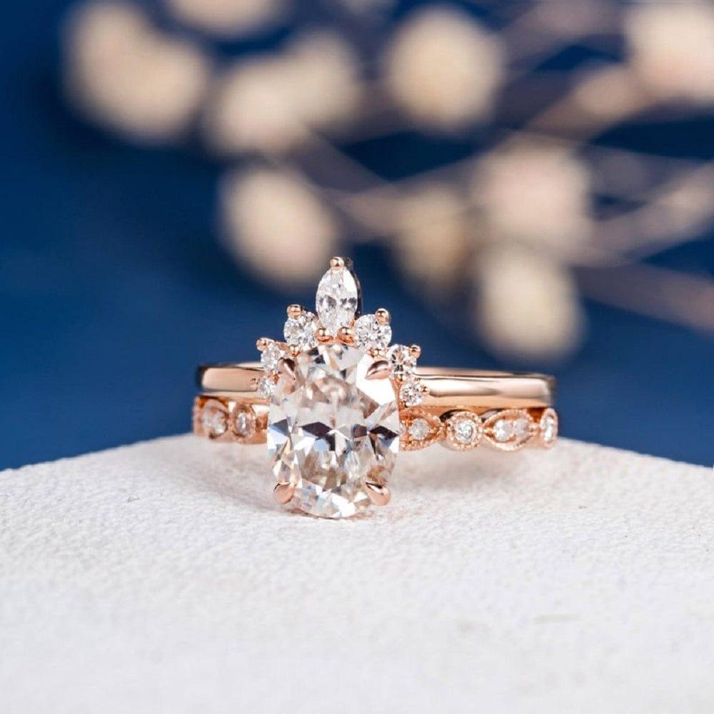 1.00CT OVAL CUT GOLD ART DECO BRIDAL WEDDING MOISSANITE RING