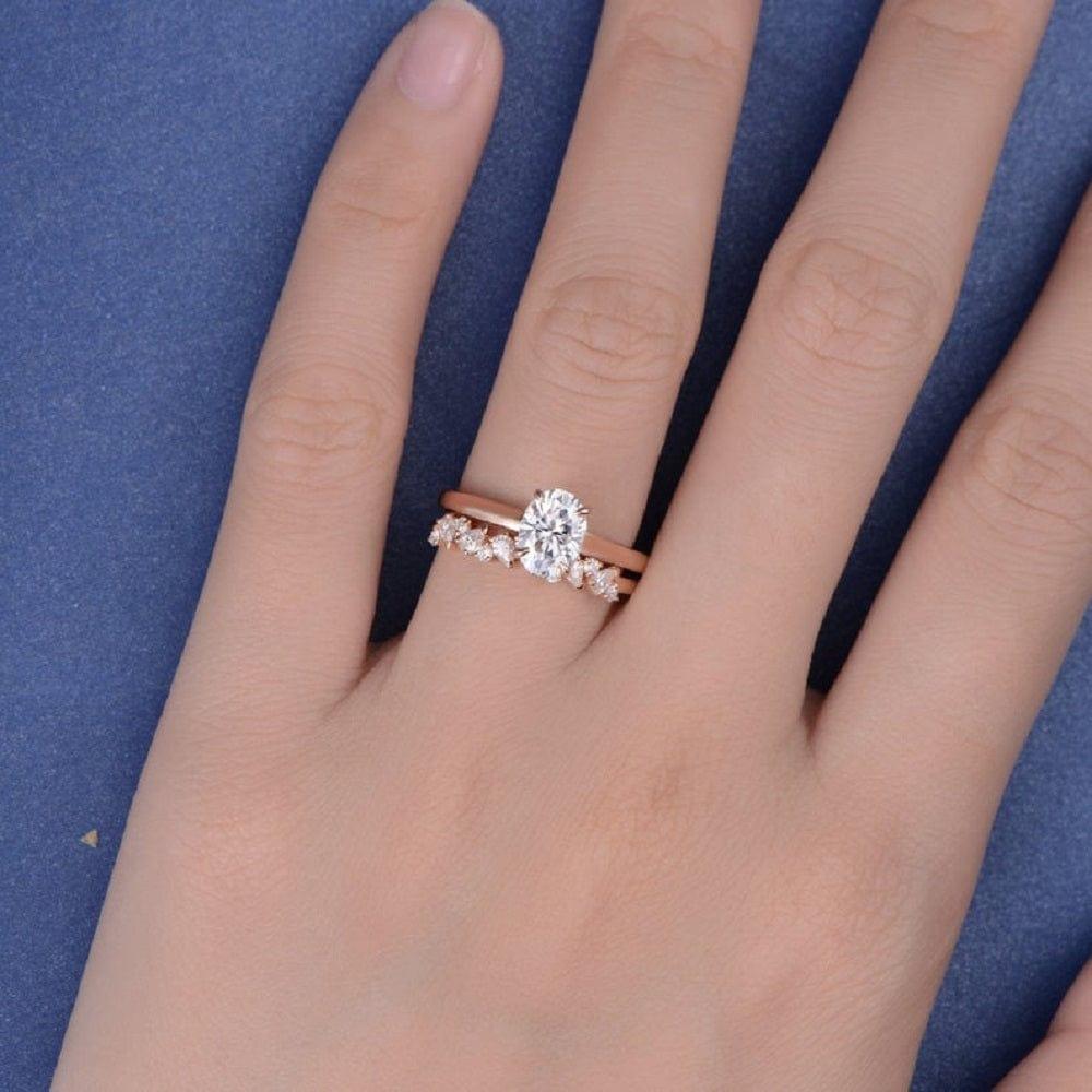 1.00CT OVAL CUT MOISSANITE SOLITAIRE WEDDING RING SET WITH PEAR CUT MATCHING BAND