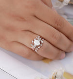 Load image into Gallery viewer, 1.00CT OVAL SET LEAF VINTAGE ENHANCE WEDDING BAND CLUSTER MOISSANITE ENGAGEMENT RING