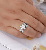 Load image into Gallery viewer, 1.00CT OVAL SET LEAF VINTAGE ENHANCE WEDDING BAND CLUSTER MOISSANITE ENGAGEMENT RING