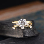 Load image into Gallery viewer, 1.00CT PEAR CUT SOLITAIRE YELLOW GOLD MOISSANITE ENGAGEMENT RING BRIDAL SET