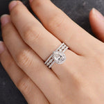 Load image into Gallery viewer, 1.00CT PEAR CUT WHITE GOLD BRIDAL SET DIAMOND HALO ANTIQUE MOISSANITE ENGAGEMENT RING