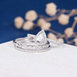 Load image into Gallery viewer, 1.00CT PEAR CUT WHITE GOLD HALO MOISSANITE ENGAGEMENT RING 3PCS WEDDING BRIDAL SET