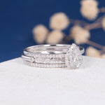 Load image into Gallery viewer, 1.00CT PEAR CUT WHITE GOLD HALO MOISSANITE ENGAGEMENT RING 3PCS WEDDING BRIDAL SET