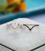 Load image into Gallery viewer, 1.00CT PEAR SHAPED ROSE GOLD WOMEN VINTAGE CURVED BAND MOISSANITE ENGAGEMENT RING SET