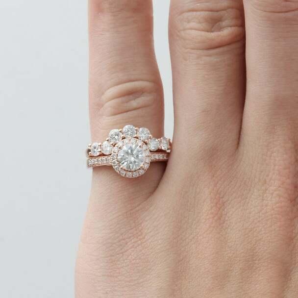 1.00CT ROUND CUT HALO 14K ROSE GOLD WEDDING ENGAGEMENT MOISSANITE BRIDAL SET