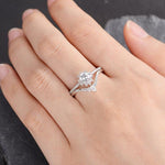 Load image into Gallery viewer, 1.00CT ROUND CUT HALO SET HALF ETERNITY ARROW WEDDING BAND MOISSANITE ENGAGEMENT RING