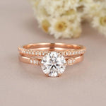 Load image into Gallery viewer, 1.00CT ROUND CUT ROSE GOLD BRIDAL MOISSANITE ENGAGEMENT RING STACKING BAND