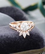 Load image into Gallery viewer, 1.0CT 2PCS ROSE GOLD CLUSTER MARQUISE CUT BRIDAL PROMISE MOISSANITE ENGAGEMENT RING