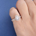 Load image into Gallery viewer, 1.10CT PEAR CUT ROSE GOLD HALO BRIDAL UNIQUE MOISSANITE ENGAGEMENT RING SET