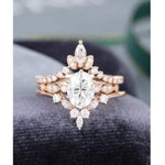 Load image into Gallery viewer, 1.25CT OVAL CURVED MARQUISE CUT MOISSANITE BRIDAL RING SET WITH MATCHING BAND