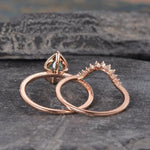Load image into Gallery viewer, 1.25CT PEAR CUT GREEN HALO DIAMOND MOISSANITE ENGAGEMENT RING BRIDAL SET