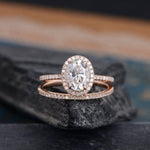 Load image into Gallery viewer, 1.30CT OVAL CUT DIAMOND HALO BRIDAL MOISSANITE RING WITH MATCHING BAND