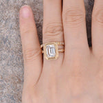Load image into Gallery viewer, 1.50CT EMERALD CUT YELLOW GOLD BRIDAL SET HALF ETERNITY BEZEL MOISSANITE ENGAGEMENT RING