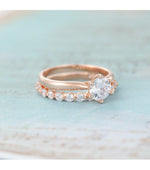 Load image into Gallery viewer, 1.50CT ROUND CUT 2 PCS ROSE GOLD SOLITAIRE BRIDAL ANNIVERSARY MOISSANITE ENGAGEMENT RING