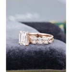 Load image into Gallery viewer, 1.75CT EMERALD CUT ROSE GOLD HALF ETERNITY PEAR CUT STACKING MATCHING MOISSANITE ENGAGEMENT RING