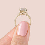 Load image into Gallery viewer, EDGY ACCENTED EMERALD CUT MOISSANITE ENGAGEMENT RING