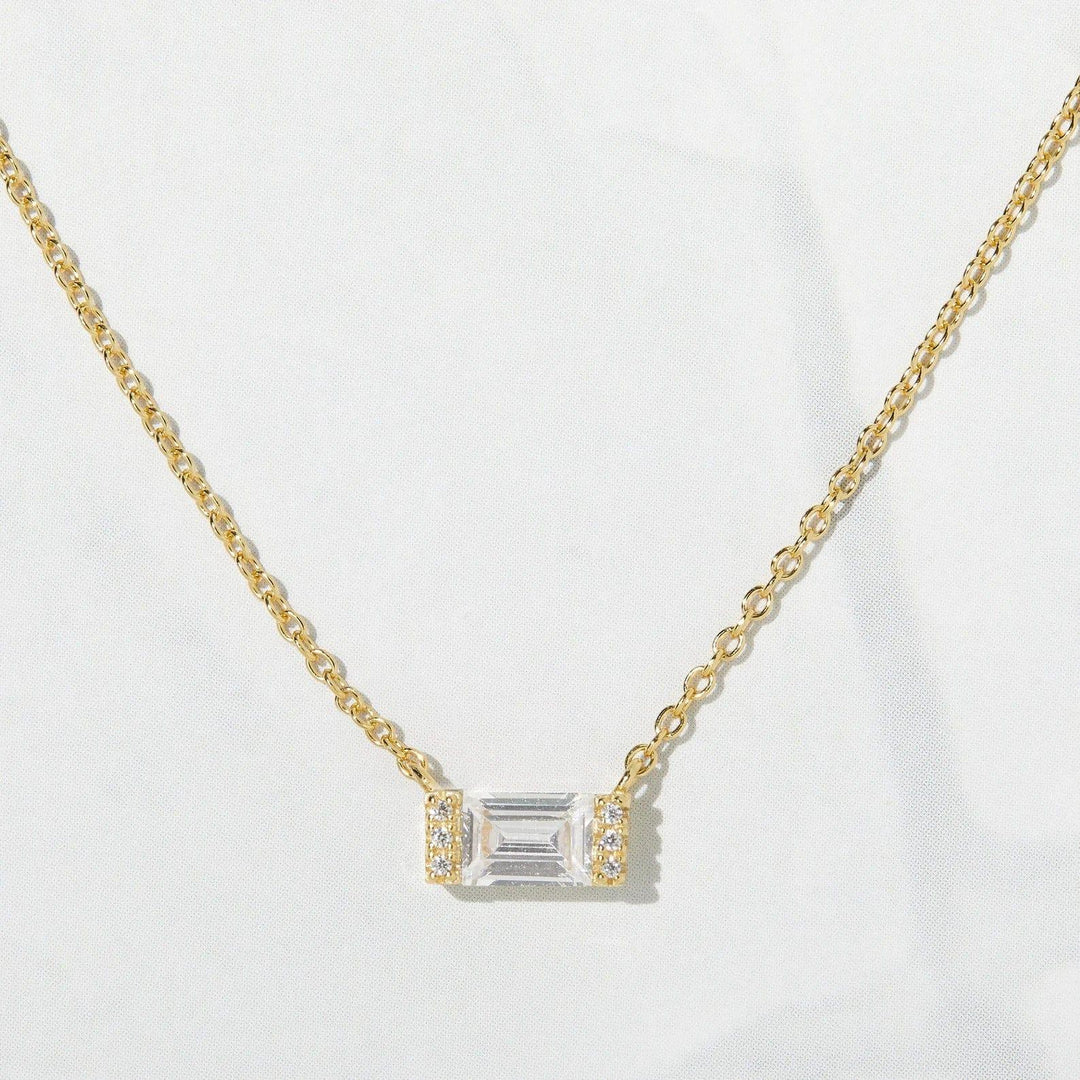 14K GOLD BAGUETTE MOISSANITE DIAMOND DAINTY NECKLACE
