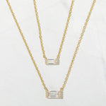 Load image into Gallery viewer, 14K GOLD BAGUETTE MOISSANITE DIAMOND DAINTY NECKLACE