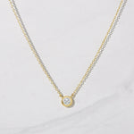 Load image into Gallery viewer, 14K GOLD DAINTY BEZEL SET MOISSANITE DIAMOND SOLITAIRE ON BAIL NECKLACE