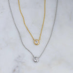 Load image into Gallery viewer, 14K GOLD DAINTY BEZEL SET MOISSANITE DIAMOND SOLITAIRE ON BAIL NECKLACE