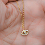 Load image into Gallery viewer, 14K GOLD MOISSANITE DIAMOND EVIL EYE CHARM NECKLACE