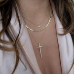 Load image into Gallery viewer, 14K GOLD MOISSANITE DIAMOND LONG CROSS PENDANT NECKLACE