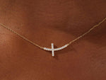 Load image into Gallery viewer, 14K GOLD MOISSANITE DIAMONDS SIDEWAYS CROSS NECKLACE