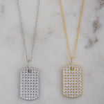 Load image into Gallery viewer, 14K GOLD PAVE SET DOG TAG MEDALLION MOISSANITE DIAMOND PENDANT NECKLACE