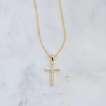 Load image into Gallery viewer, 14K GOLD RELIGIOUS CROSS DELICATE MOISSANITE DIAMOND PENDANT NECKLACE