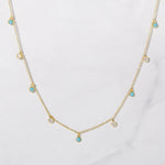 Load image into Gallery viewer, 14K GOLD TURQUOISE AND MOISSANITE DANGLING CHARM DAINTY LAYERING NECKLACE