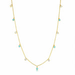 Load image into Gallery viewer, 14K GOLD TURQUOISE AND MOISSANITE DANGLING CHARM DAINTY LAYERING NECKLACE