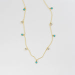 Load image into Gallery viewer, 14K GOLD TURQUOISE AND MOISSANITE DANGLING CHARM DAINTY LAYERING NECKLACE