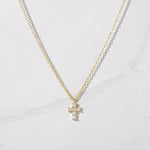 Load image into Gallery viewer, 14K GOLD UNIQUE CROSS WITH ROUND MOISSANITE DIAMONDS DAINTY NECKLACE
