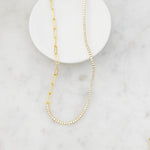 Load image into Gallery viewer, 14K GOLD UNIQUE STYLE HALF 2MM TENNIS HALF PAPERCLIP NECKLACE