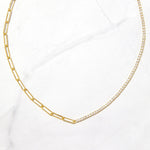 Load image into Gallery viewer, 14K GOLD UNIQUE STYLE HALF 2MM TENNIS HALF PAPERCLIP NECKLACE