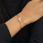 Load image into Gallery viewer, 14K SOLID GOLD LOCK AND KEY CHARM BANGLE BRACELET