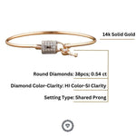 Load image into Gallery viewer, 14K SOLID GOLD LOCK AND KEY CHARM BANGLE BRACELET