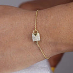 Load image into Gallery viewer, 14K SOLID GOLD LOCK STYLE CHARM BRACELET