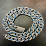 Load image into Gallery viewer, 14MM WHITE & BLUE ROUND MOISSANITE DIAMOND MIAMI CUBAN LINK CHAIN IN 925 SILVER